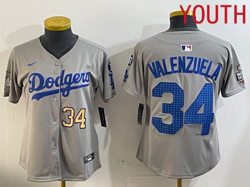 Youth Los Angeles Dodgers 34 Valenzuela Grey Game 2024 Nike MLB Jersey style 12052